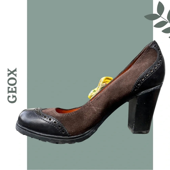 Geox Respira  Amphibiox Brown Leather/Suede Block Heel Mule Shoes Size 38 - Picture 4 of 12